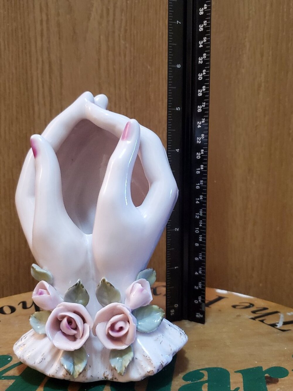 Vintage Mid-Century Porcelain Hand Jewelry Tray Vanity Dish w/ Roses - Picture 14 of 14